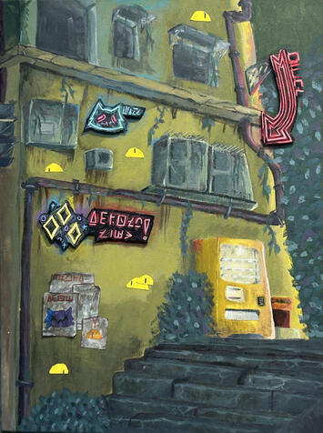 acrylic on Canvas, with foam board and cardstock